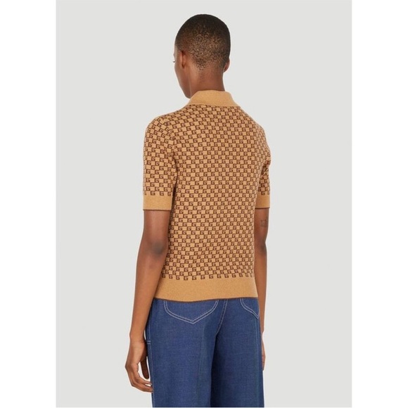 GUCCI Square G Knit Polo Shirt in Camel sz medium - Picture 3 of 12